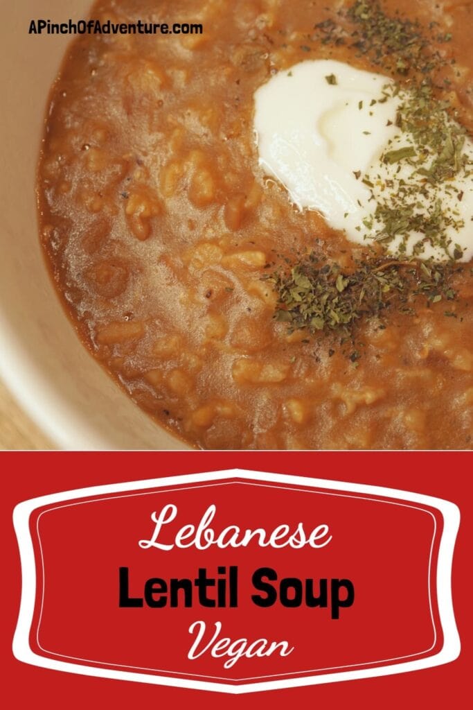 Savory lentils cooked with caramelized onions, rice and spices is the most delicious vegan recipe. This cuisine, originating in Lebanon, this dish is known as "Poor Man's Soup." This recipe is vegan, healthy and great for the Mediterranean diet. The perfect idea for brown lentils with a deep rich flavor. #vegetarian #healthymeal #healthyrecipe #Lebanesefood #lentilsoup #meatless #lent