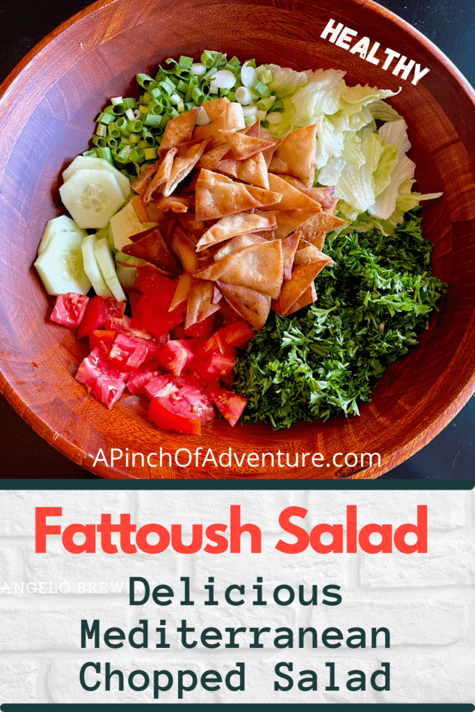 This Mediterranean salad recipe is delicious and fresh and made with homemade fried pita chips. It is the perfect chopped salad recipe and healthy as well. Full of fresh ingredients it is a staple of Middle Eastern recipes that leaves you feeling good. Mediterranean recipes are delightful and flavorful. If you are looking for Mediterranean Diet recipes, put this on the list. This is a classic and authentic Lebanese Salad recipe