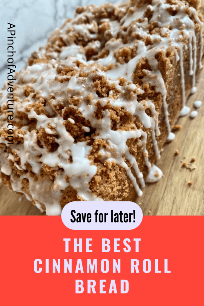 Cinnamon Streusel Bread with cinnamon streusel topping is an easy cinnamon quick bread recipe that is perfect! This easy cinnamon roll bread is made without yeast and it is a no knead recipe! Cinnamon quick bread is delicious and the perfect breakfast idea. This recipe can also easily be turned into cinnamon streusel muffins. The cinnamon streusel topping is an extra crumbly streusel topping and is perfect for many different pastries and crumb cakes as well