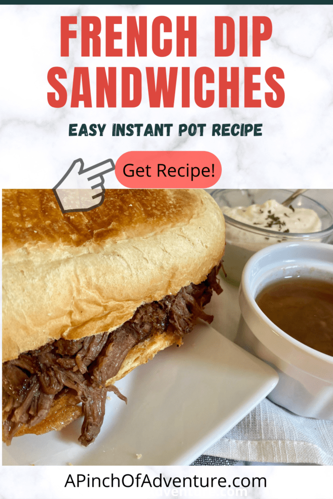 These easy Instant Pot French dip sandwiches are tasty and perfect for a crowd. Complete with French dip sauce (horseradish aioli) and homemade au jus it is a bite full of fork tender meat and full of great flavor. It's complete with French dip crockpot recipe and instructions as well. Add this French dip recipe to your Instant pot recipes