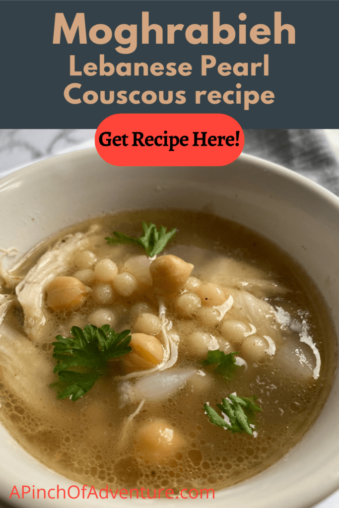 This easy moghrabieh recipe is the best Lebanese couscous recipe ever! This Lebanese stew is made with moghrabieh pearls, chicken, chickpeas and warm spices. Similar to Israeli couscous, these large couscous pearls are a wonderful part of this Lebanese recipe. Make this moghrabieh recipe Lebanese with the warm spices, perfect for a cols night. If you are looking for an idea for pearl couscous recipes, will show you how to cook Lebanese couscous