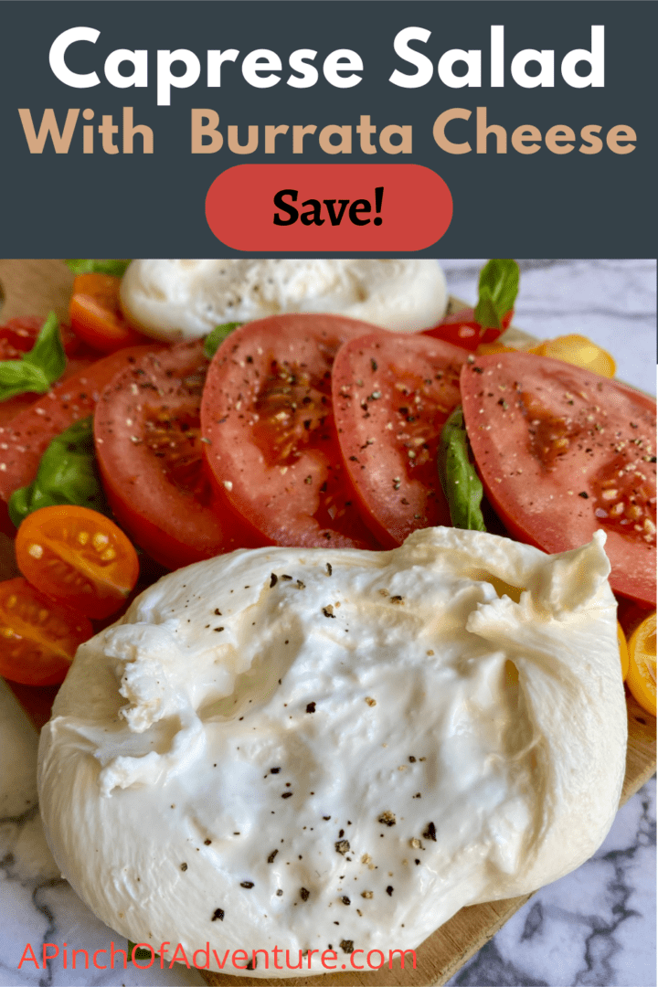 Looking for a burrata recipe? This Burrata caprese salad recipe is easy and is the best burrata appetizer recipe! Caprese with burrata is a spin on the classic caprese salad recipe since it is a recipe with fresh burrata cheese instead of mozzarella. Serve this caprese salad with heirloom tomatoes at your next gathering! It's such an easy caprese salad recipe